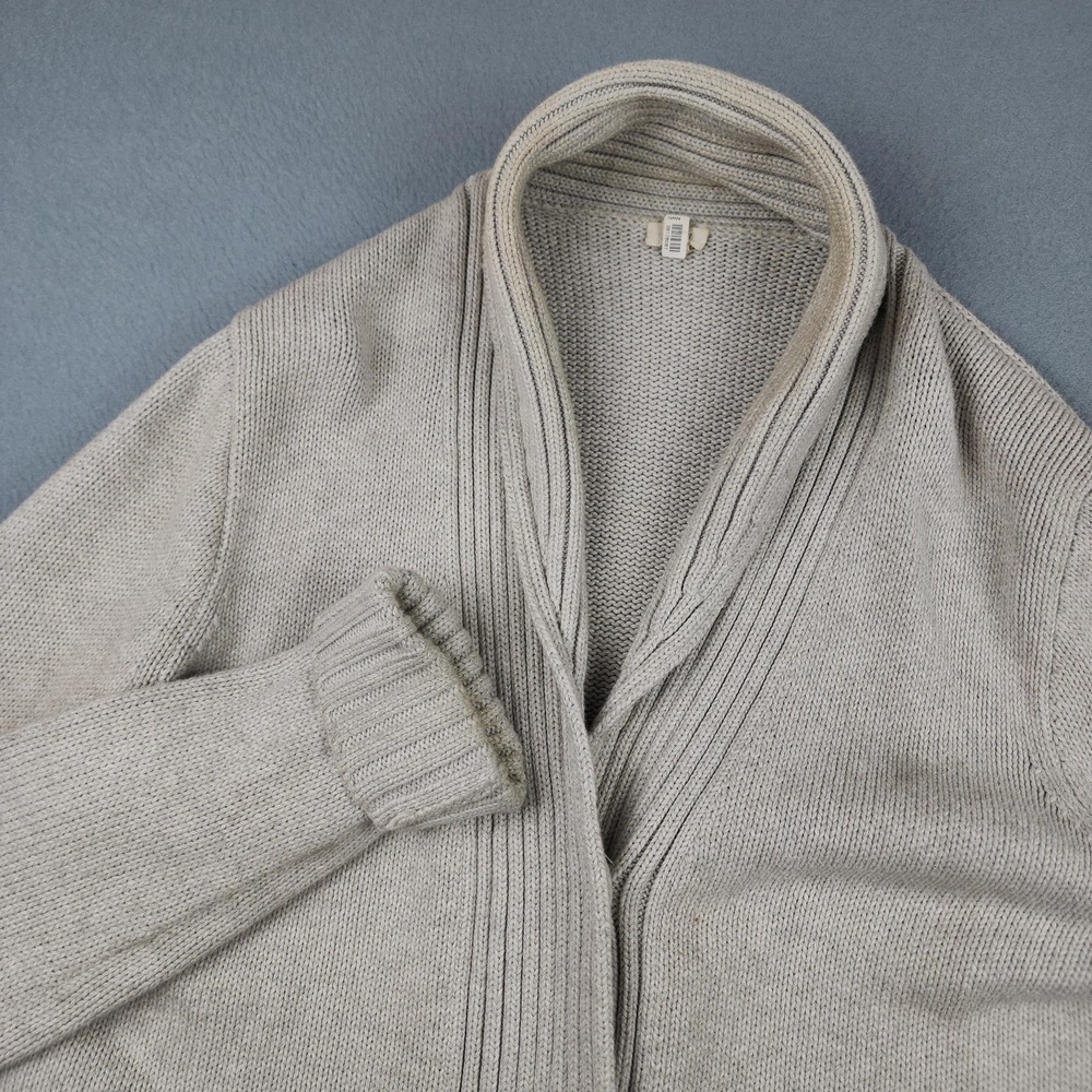 J Crew Cardigan Sweater Womens Medium Gray Shawl Collar Open Front Pockets Knit